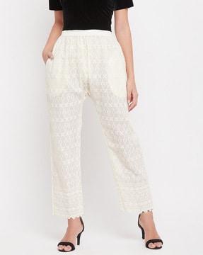 women embroidered relaxed fit flat-front pants