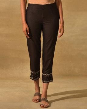 women embroidered relaxed fit flat-front pants