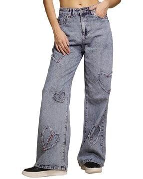 women embroidered relaxed fit jeans