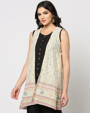 women embroidered relaxed fit open-front shrug