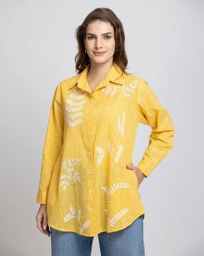 women embroidered relaxed fit shirt