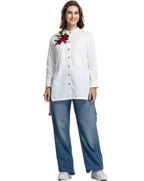 women embroidered relaxed fit shirt