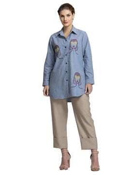 women embroidered relaxed fit shirt