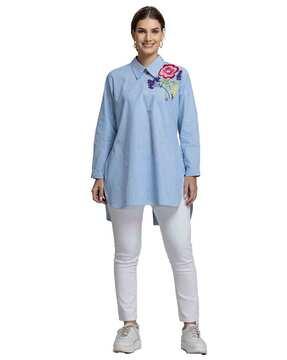 women embroidered relaxed fit shirt