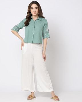 women embroidered relaxed fit shirt