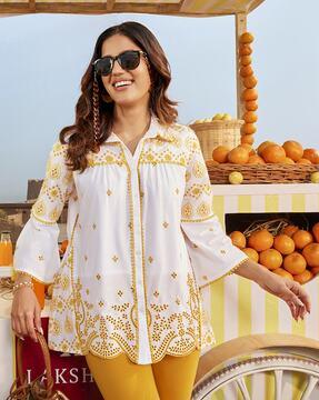 women embroidered relaxed fit shirt