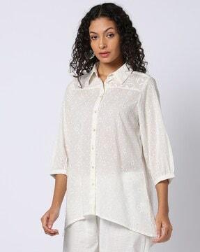 women embroidered relaxed fit shirt