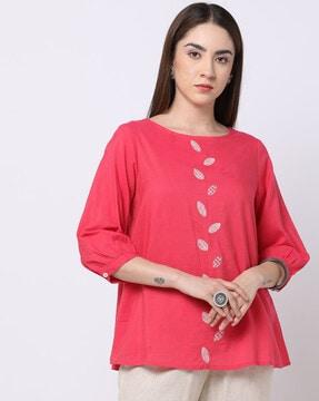 women embroidered relaxed fit top