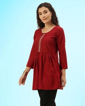 women embroidered relaxed fit top