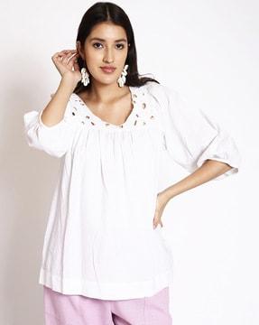 women embroidered relaxed fit top