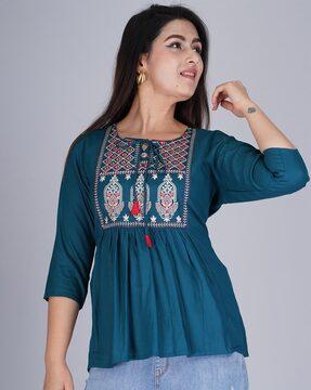 women embroidered relaxed fit top