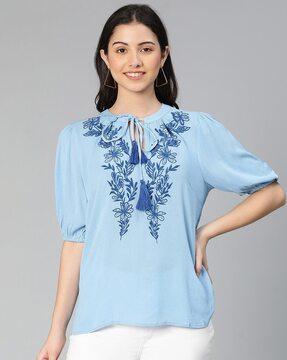 women embroidered relaxed fit top