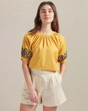 women embroidered relaxed fit top