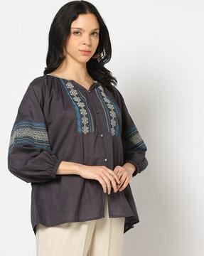 women embroidered relaxed fit top