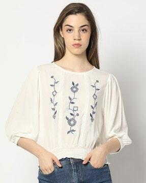 women embroidered relaxed fit top