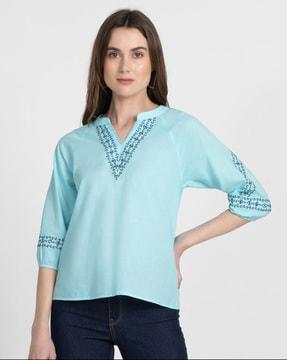 women embroidered relaxed fit top