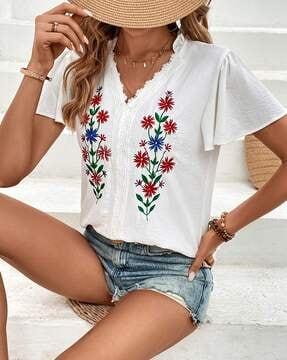 women embroidered relaxed fit top