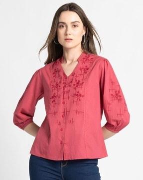 women embroidered relaxed fit top