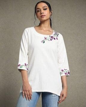 women embroidered relaxed fit top