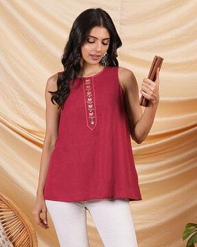 women embroidered relaxed fit top