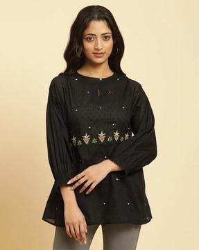 women embroidered relaxed fit top