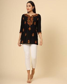 women embroidered relaxed fit top