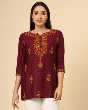 women embroidered relaxed fit top