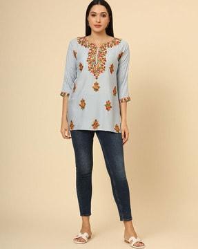 women embroidered relaxed fit top