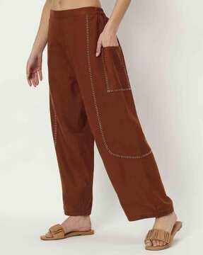 women embroidered relaxed fit trousers