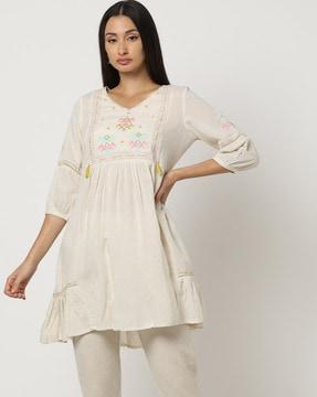 women embroidered relaxed fit tunic