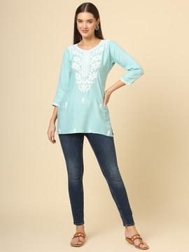 women embroidered relaxed fit tunic