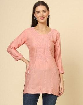 women embroidered relaxed fit tunic