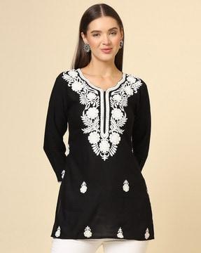 women embroidered relaxed fit tunic