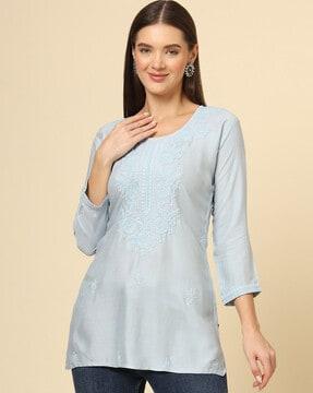 women embroidered relaxed fit tunic