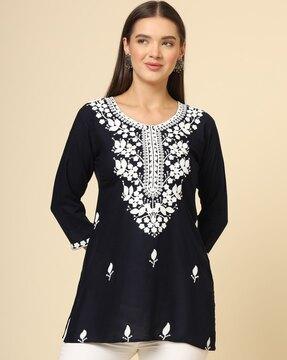 women embroidered relaxed fit tunic