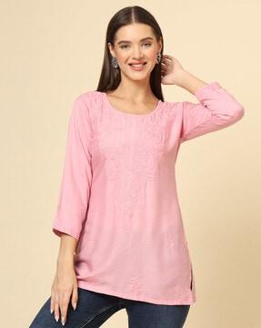 women embroidered relaxed fit tunic