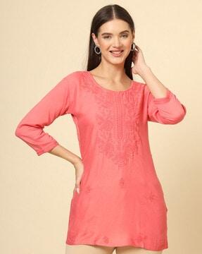 women embroidered relaxed fit tunic