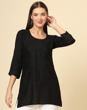 women embroidered relaxed fit tunic