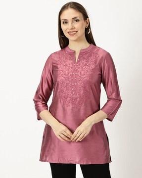 women embroidered relaxed fit tunic