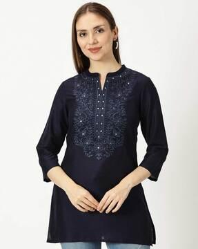 women embroidered relaxed fit tunic