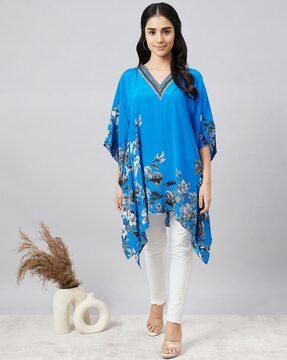 women embroidered relaxed fit v-neck top