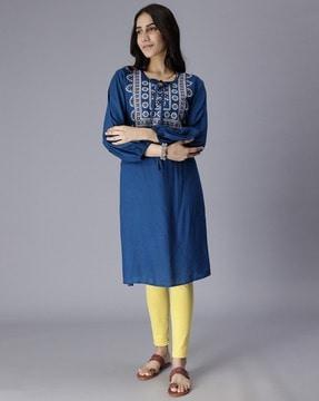 women embroidered round-neck a-line dress