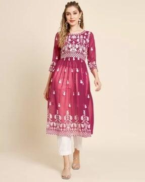 women embroidered round-neck anarkali kurta