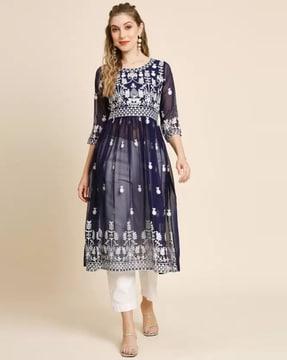 women embroidered round-neck anarkali kurta