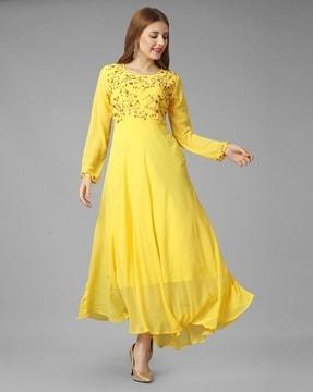 women embroidered round-neck gown