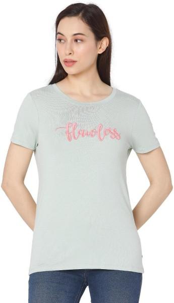 women embroidered round neck pure cotton grey t-shirt