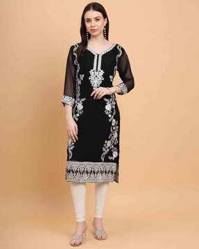 women embroidered round-neck straight kurta