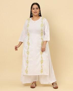 women embroidered round-neck straight kurta