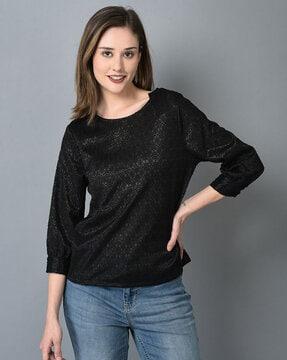 women embroidered round-neck top