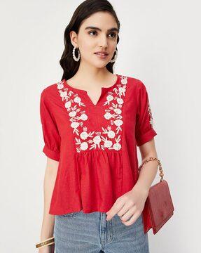 women embroidered round-neck tunic